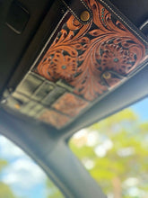 Load image into Gallery viewer, Sky Country Leather Car Sun Visor Organizer – Western Tooled Aztec Registration, Card &amp; Sunglasses Holder
