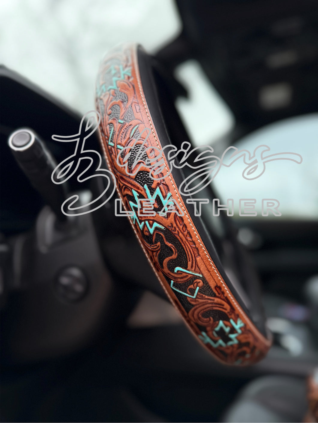 Turquoise Aztec Steering Wheel Cover