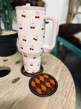 Load image into Gallery viewer, Neutral Checkered Tooled Drink Coasters- 4 Piece
