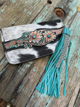Load image into Gallery viewer, Extra Large Wallet Tooled Clutch Turquoise

