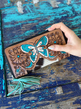 Load image into Gallery viewer, Butterfly Tooled Large Zippered Wallet

