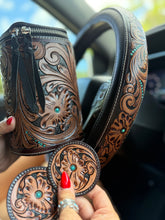 Load image into Gallery viewer, Blue Sky Country Tooled Leather Car Accessories Bundle 15” Standard
