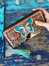 Load image into Gallery viewer, Butterfly Tooled Large Zippered Wallet
