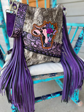 Load image into Gallery viewer, Floral Cowhead Purple Mini Backpack Crossover

