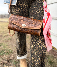 Load image into Gallery viewer, Western Floral Tooled Clutch – Wristlet + Crossbody
