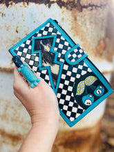 Load image into Gallery viewer, Turquoise Lighting Bolt and Checkers Long Wallet
