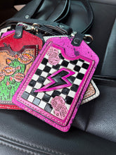 Load image into Gallery viewer, Pink Lighting Bolt Leather Lanyards – ID + Card Holder
