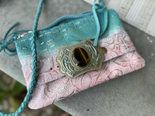 Load image into Gallery viewer, Pink Roses Turq Croc buckle Bend &amp; Snap
