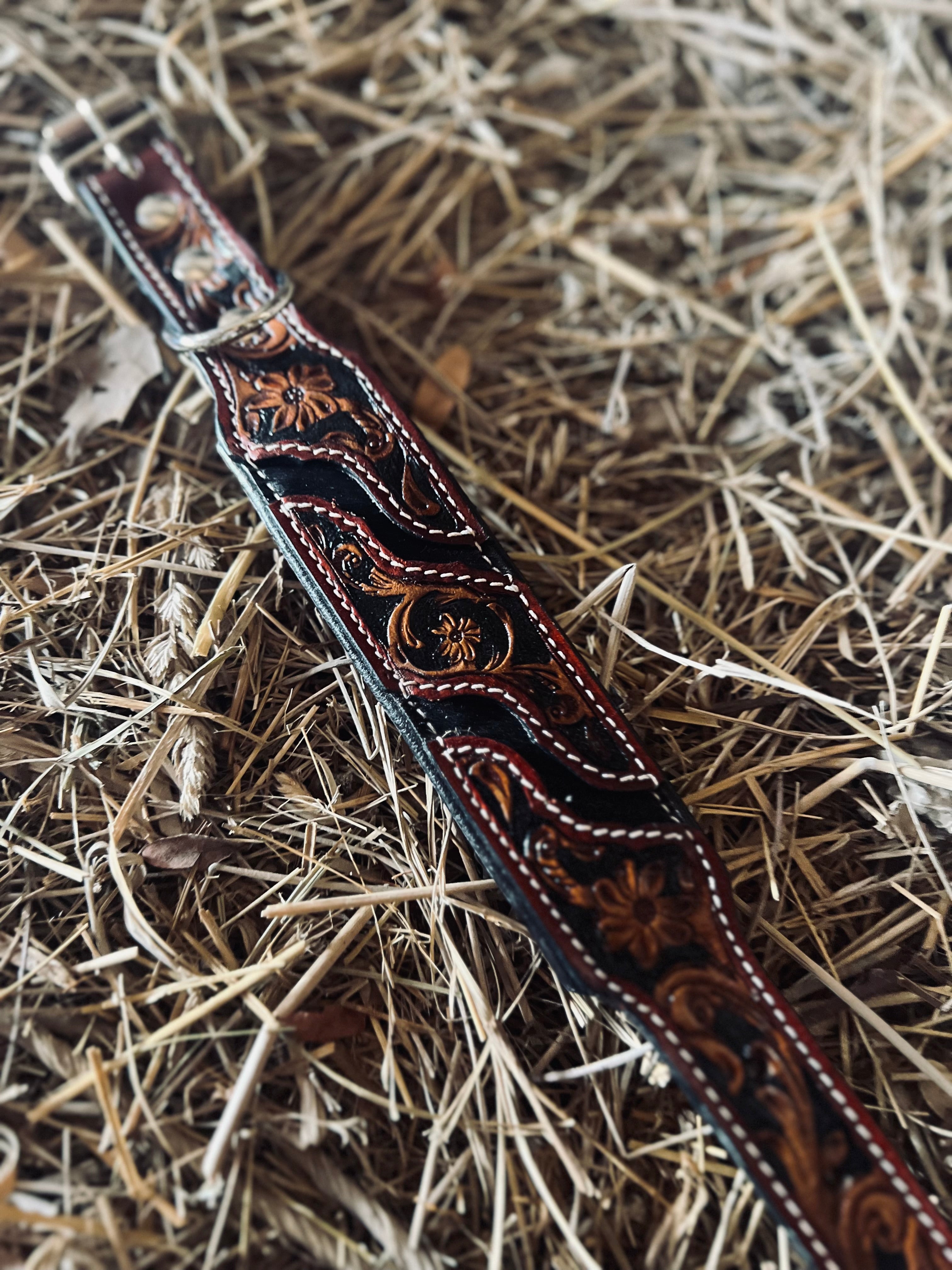 Tooled Dog Collar-Black Tooled – L3 Designs Leather