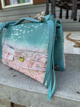 Load image into Gallery viewer, Pink Roses Turq Croc buckle Bend &amp; Snap
