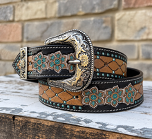 Load image into Gallery viewer, Floral Blossom Tooled Belt
