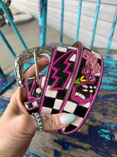 Load image into Gallery viewer, Pink Lighting Bolt Tooled Belt
