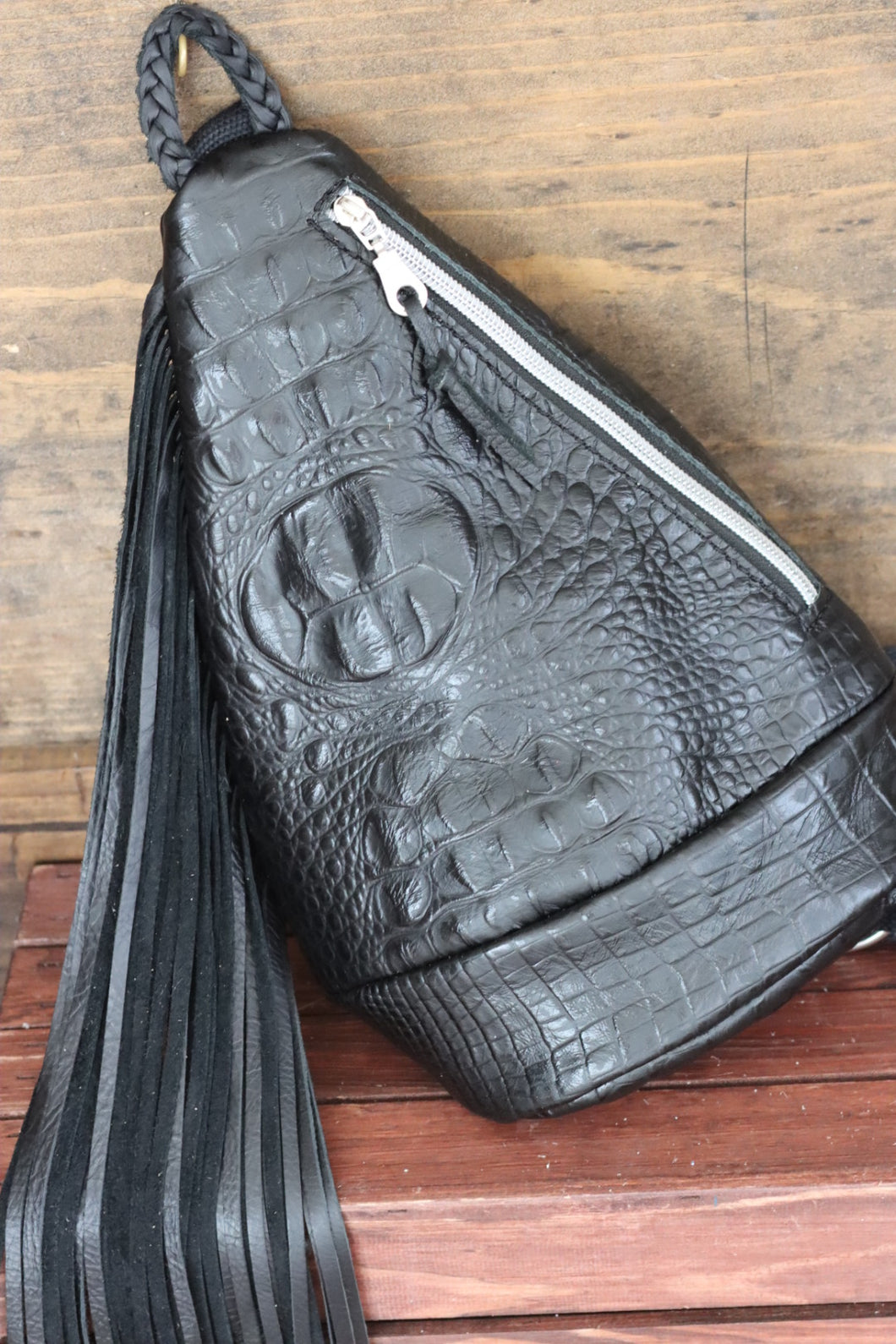 Black Croc Sling Body Bag