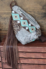 Load image into Gallery viewer, Turquoise Navajo and Leopard Sling Body Bag
