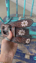 Load and play video in Gallery viewer, White Floral Tooled Belt

