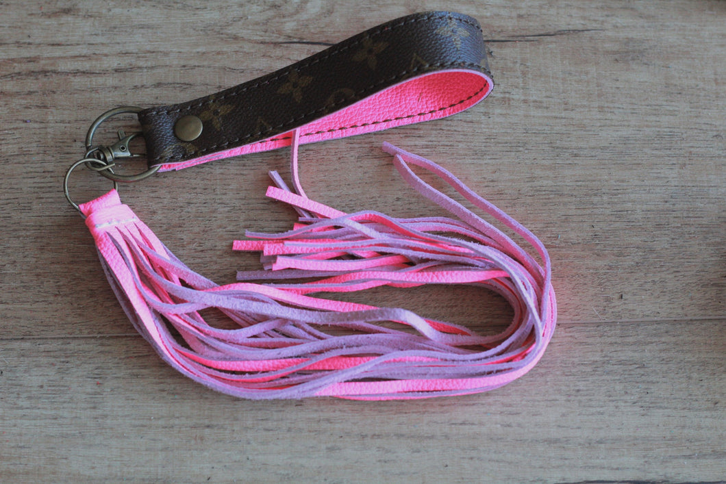 Repurposed LV and Hot Pink Fringe Cowgirl Keychain