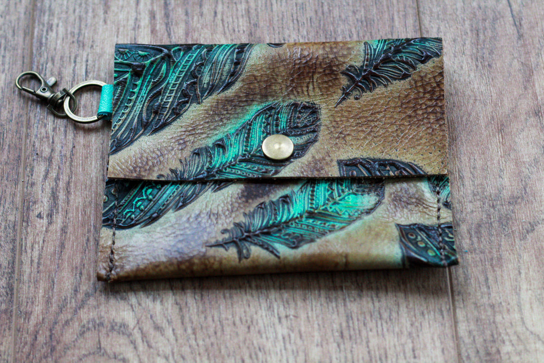 Turquoise Feathers Large Card Holder