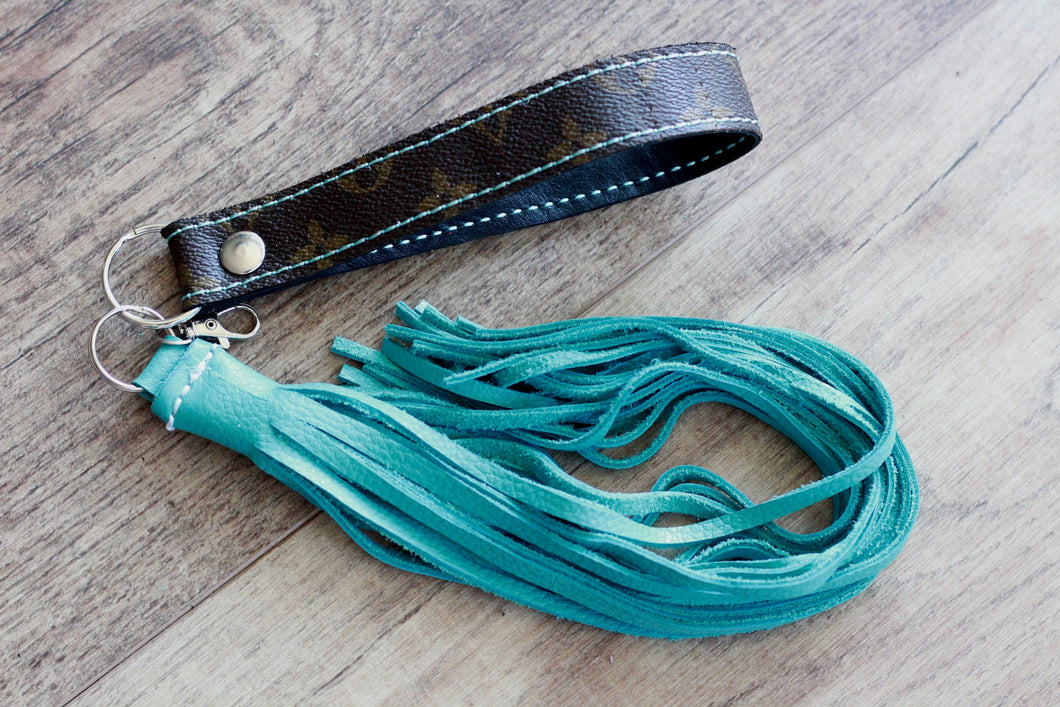Repurposed LV with Turquoise Fringe Cowgirl Keychain