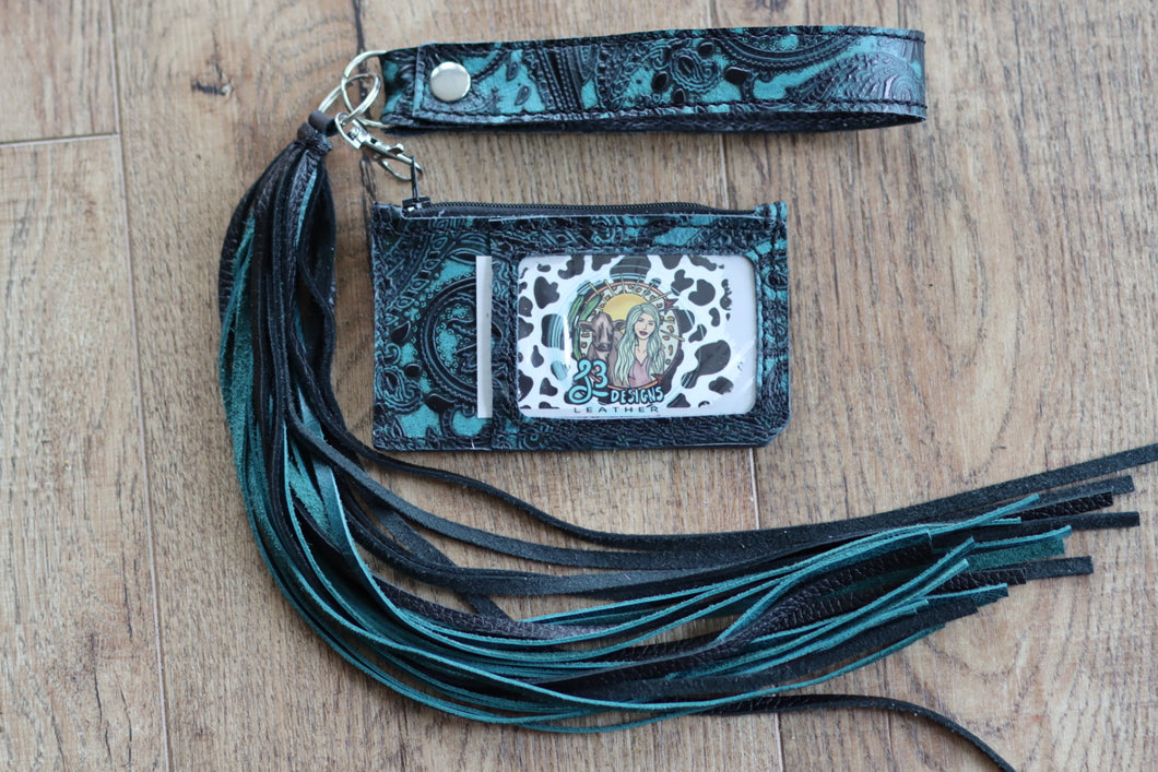 Aqua Paisley Long Cardholder Wristlet with ID
