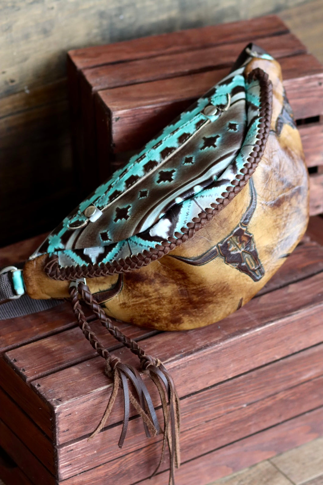 Sepia Longhorn and Turquoise Navajo Bum Bag
