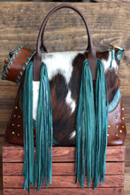 Load image into Gallery viewer, Aqua and Saddle Leather Dutton Fringe-“less” CC
