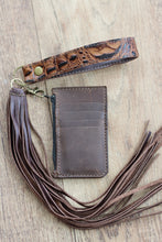 Load image into Gallery viewer, Saddle Leather and Croc Cardholder Wristlet with ID Slot
