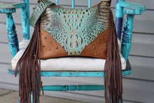 Load image into Gallery viewer, Turquoise Croc and Saddle Leather Kindall

