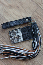 Load image into Gallery viewer, Cowhide and Black Cardholder Wristlet with ID Slot
