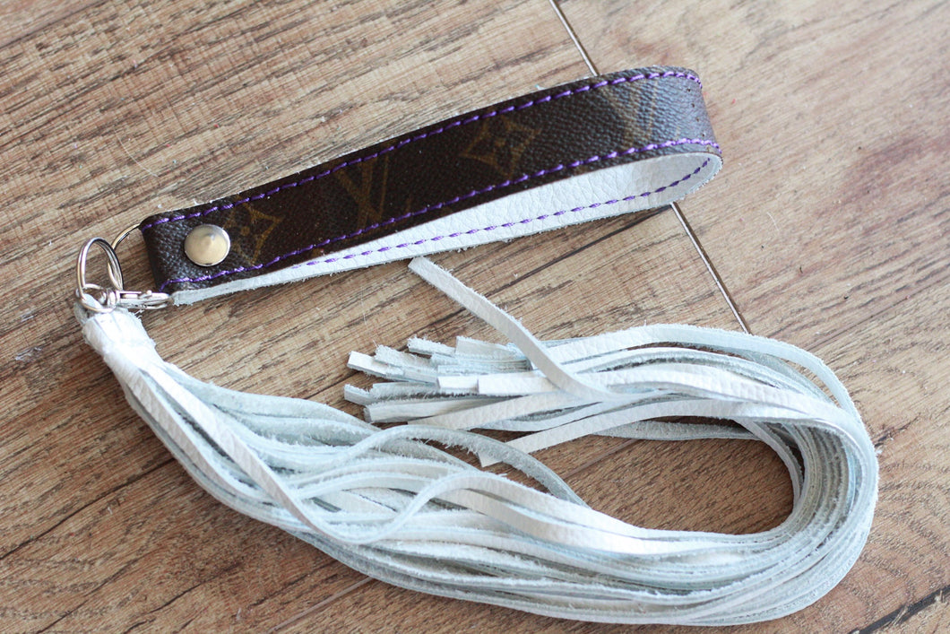 Repurposed LV with White Fringe Purple Cowgirl Keychain
