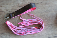 Load image into Gallery viewer, Repurposed LV and Hot Pink Fringe Cowgirl Keychain
