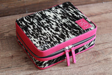 Load image into Gallery viewer, Pink and Blk/White Cowhide Jewelry Case

