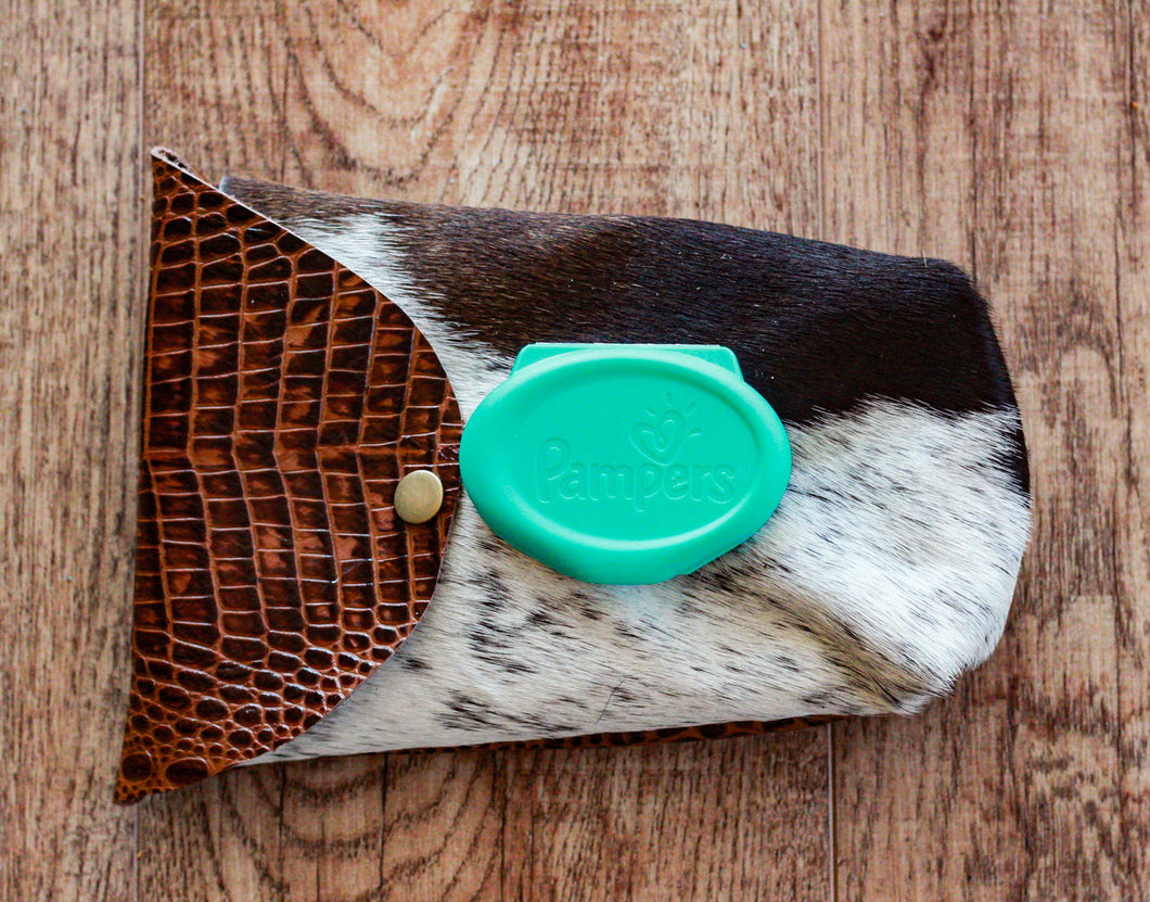 Brown Croc with Black and White Cowhide Wipey Case