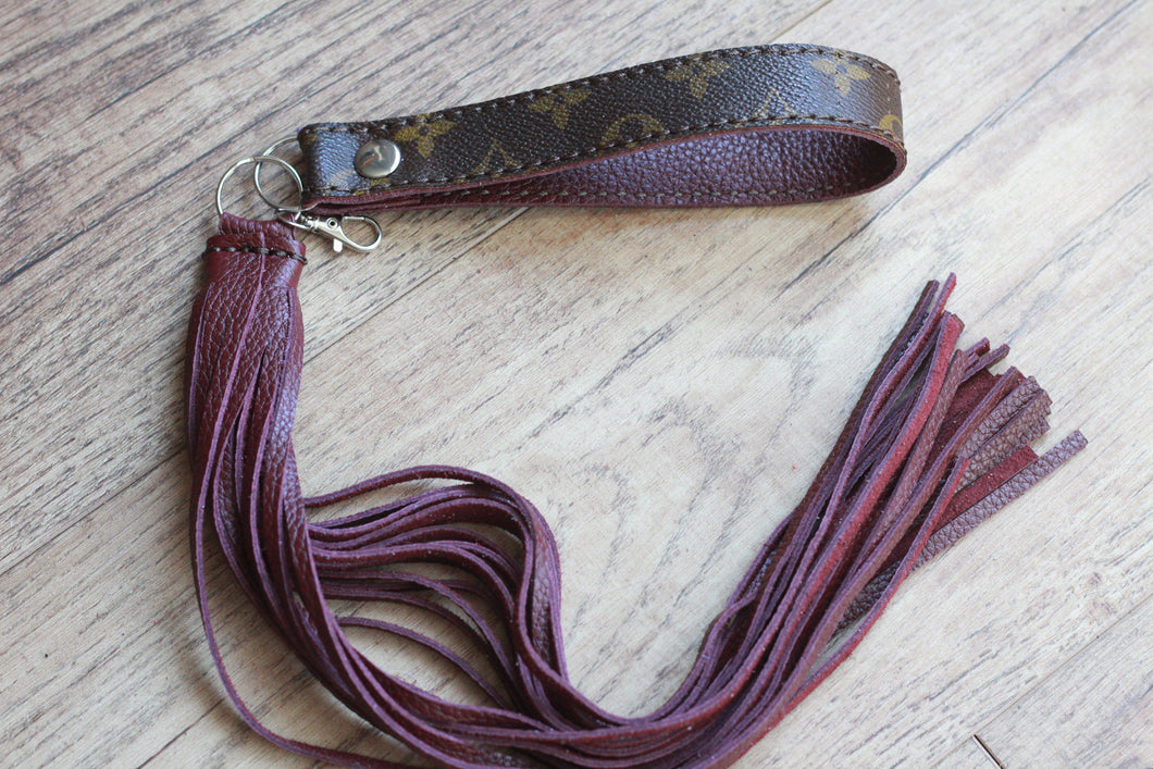 Repurposed LV and Maroon Fringe Cowgirl Keychain