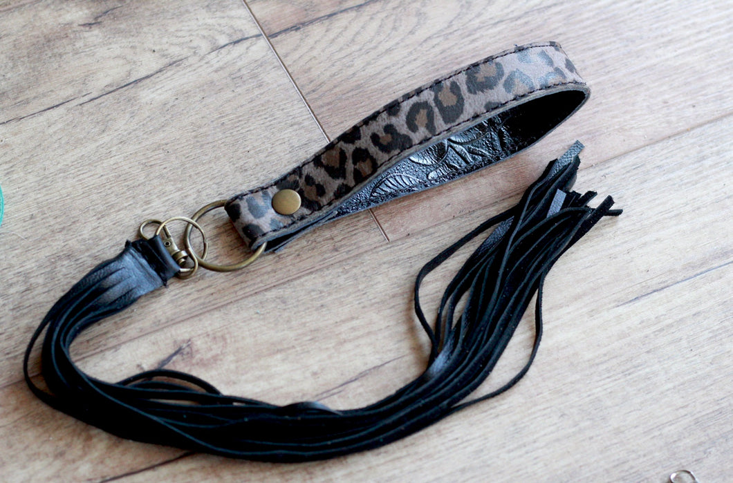 Grey Leopard and Black Cowgirl Keychain