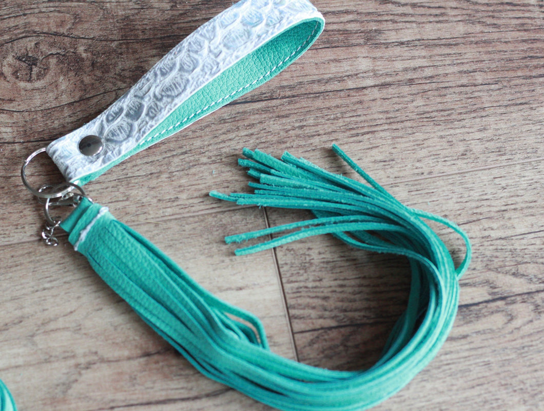 Holographic and Turquoise Fringe Cowgirl Keychain