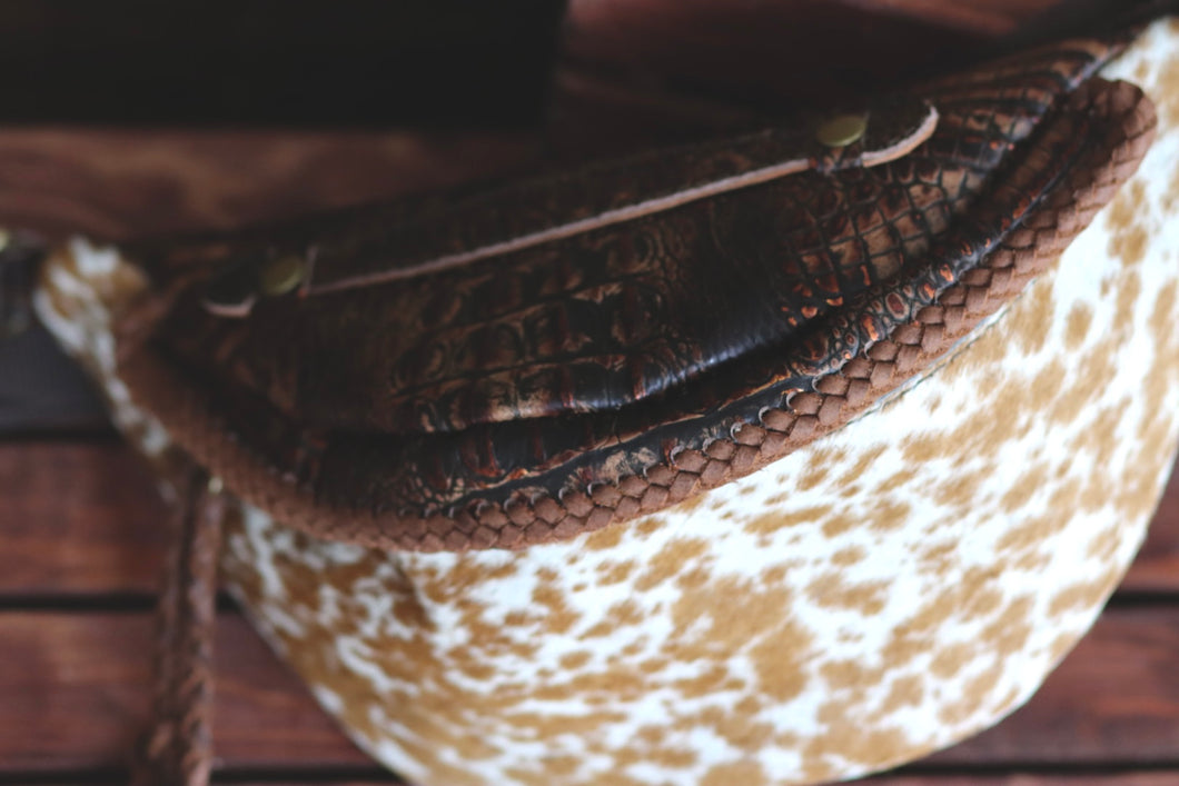 Speckled Cowhide and Brown Croc Bum Bag