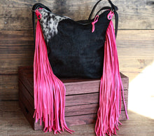 Load image into Gallery viewer, Mini Charolene Black/White with Pink Fringe 💕
