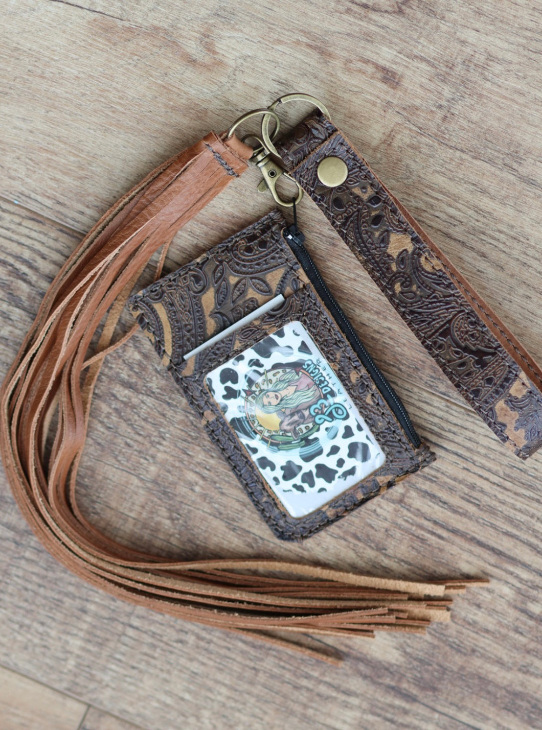 Sepia Paisley Cardholder Wristlet with ID Slot